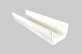 A white plastic gutter guard or downspout cover shown at an angle against a split yellow and white background.